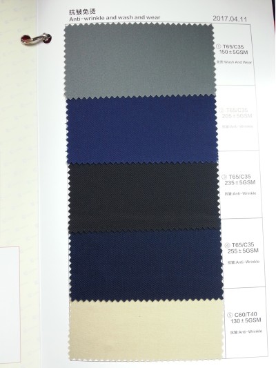 SC-GNLN   抗皺免燙   T65/C35  C60/T40  wash and wear and anit-wrinkle    150/205/235/255/130±5GSM 正面照